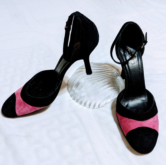 Coach Shoes - COACH Pink and Black Suede heels